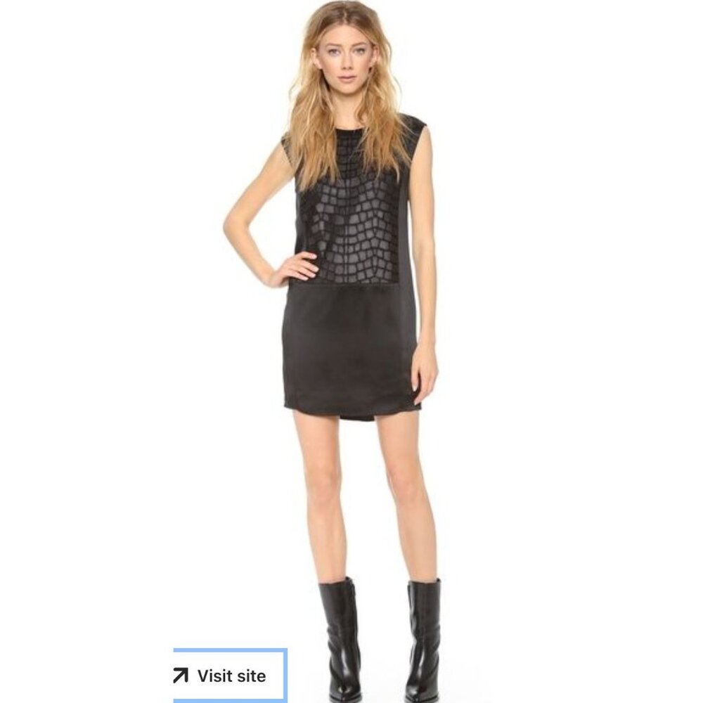 NWT Helmut Lang Fractal Mini Dress Faux Leather Leopard Satin Black Shift  2